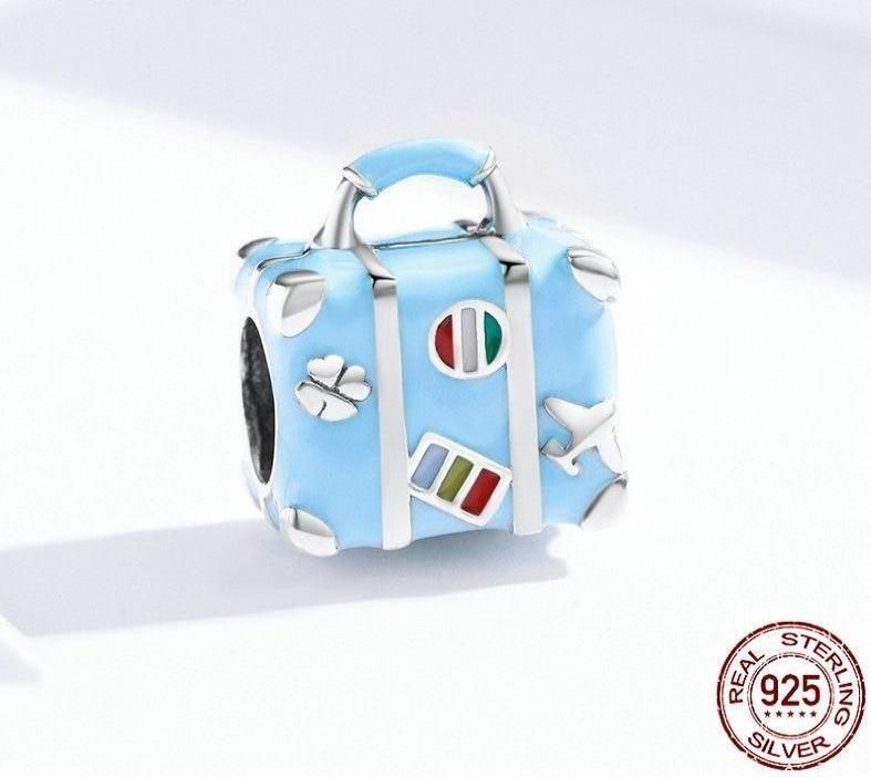 925 Sterling Silver Pendent Blue Suitcase