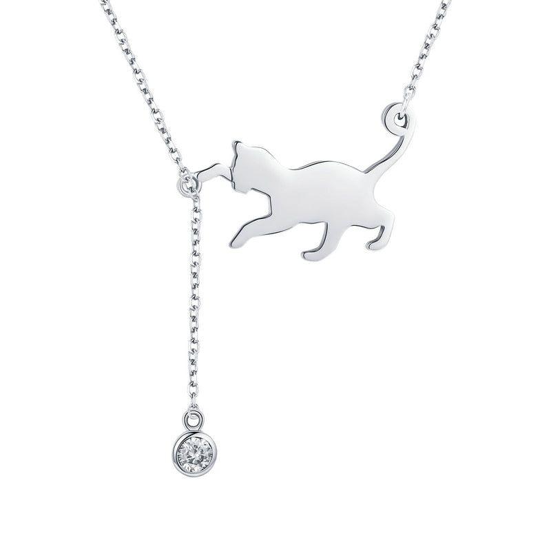 925 Sterling Silver Pussy Cat Pendant Necklace