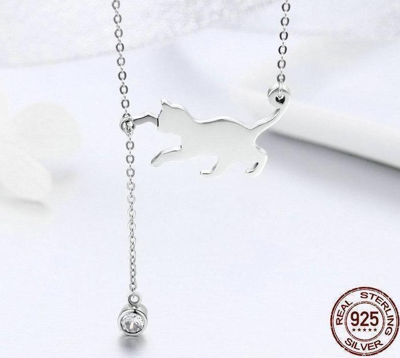 925 Sterling Silver Pussy Cat Pendant Necklace