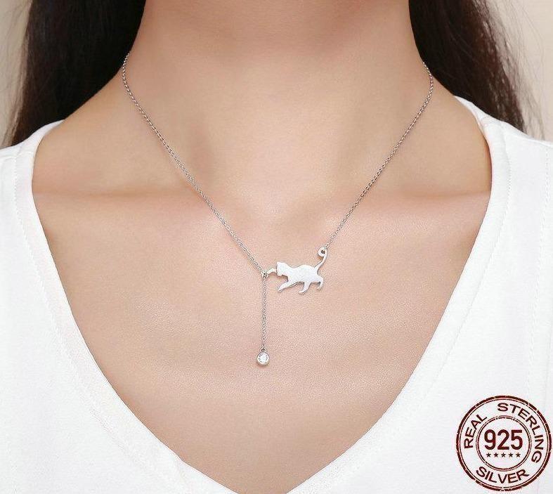 925 Sterling Silver Pussy Cat Pendant Necklace