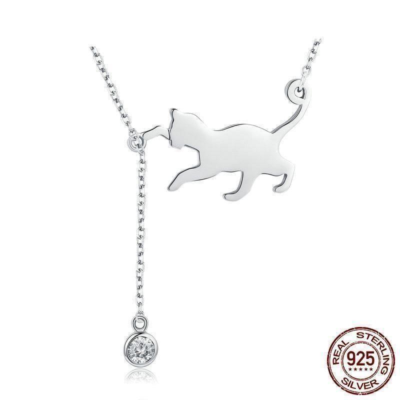 925 Sterling Silver Pussy Cat Pendant Necklace