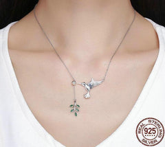 925 Sterling Silver Spring Bird & Tree Pendant Necklace