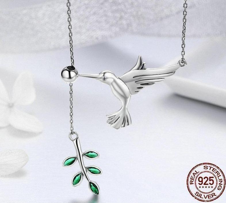 925 Sterling Silver Spring Bird & Tree Pendant Necklace