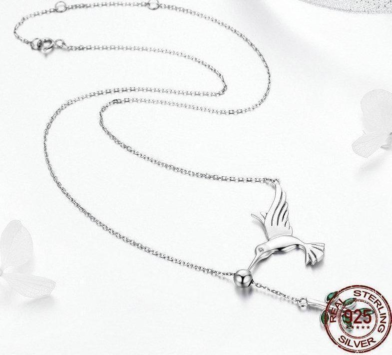 925 Sterling Silver Spring Bird & Tree Pendant Necklace