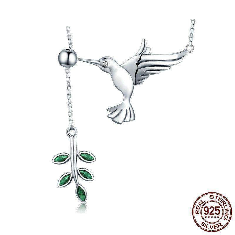 925 Sterling Silver Spring Bird & Tree Pendant Necklace