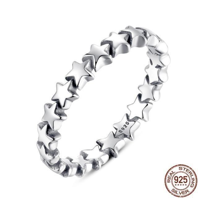 925 Sterling Silver Star Trail Stackable Finger Rings