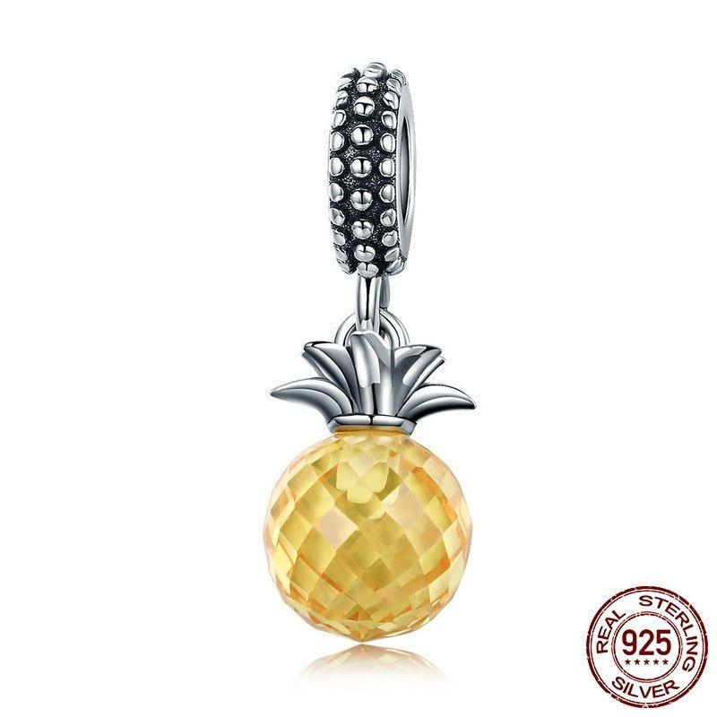 925 Sterling Silver Yellow Crystal Pineapple Pendent