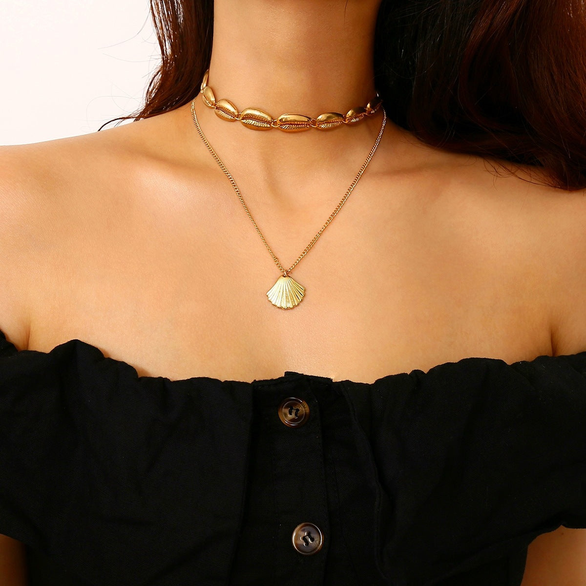 Golden shell multi-layered necklace