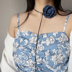 Denim 3D Flower Necklace