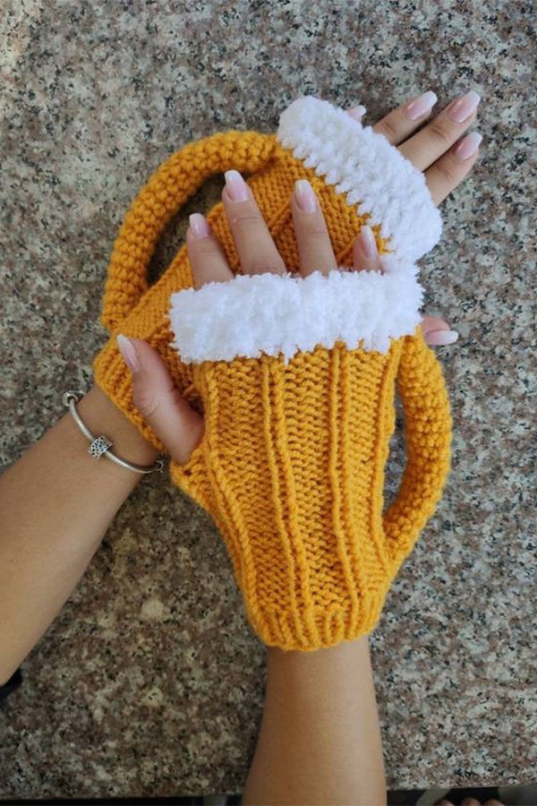 Guantes de punto de medio dedo con forma de jarra de cerveza 3D 