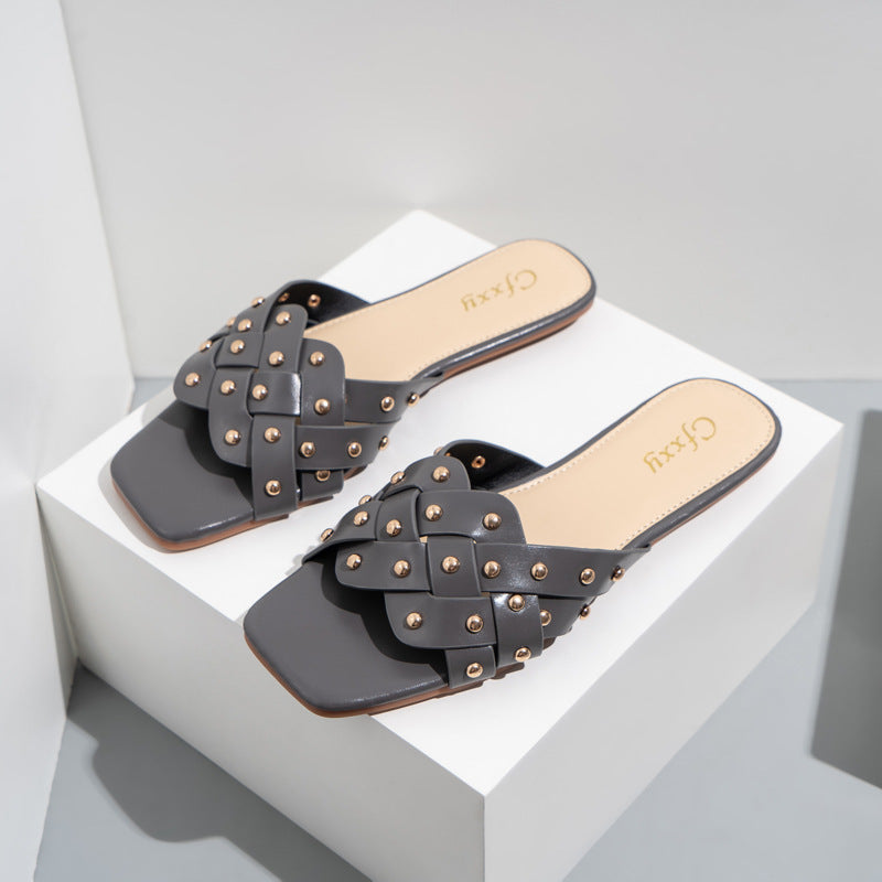 Studded Cutout Flat Slippers