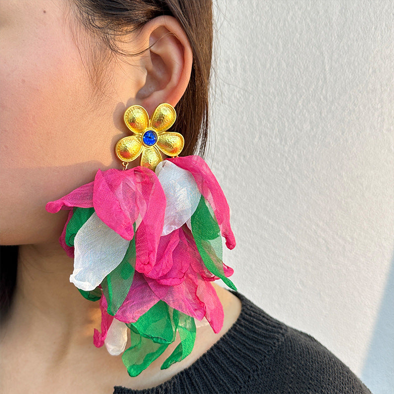 Handmade Fabric Flower Earrings