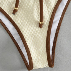 Beige Bandeau String Bead Bikini Swimsuit Woman Hollow Out Swimwear Bathing Suit Biquinis Brazilian Bikinis Sets