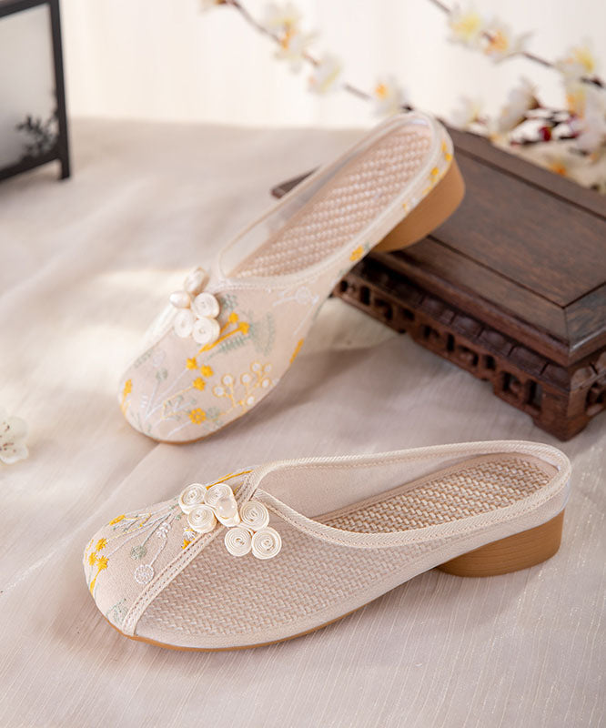 Beige Embroidered Slide Sandals Tulle Boho Splicing