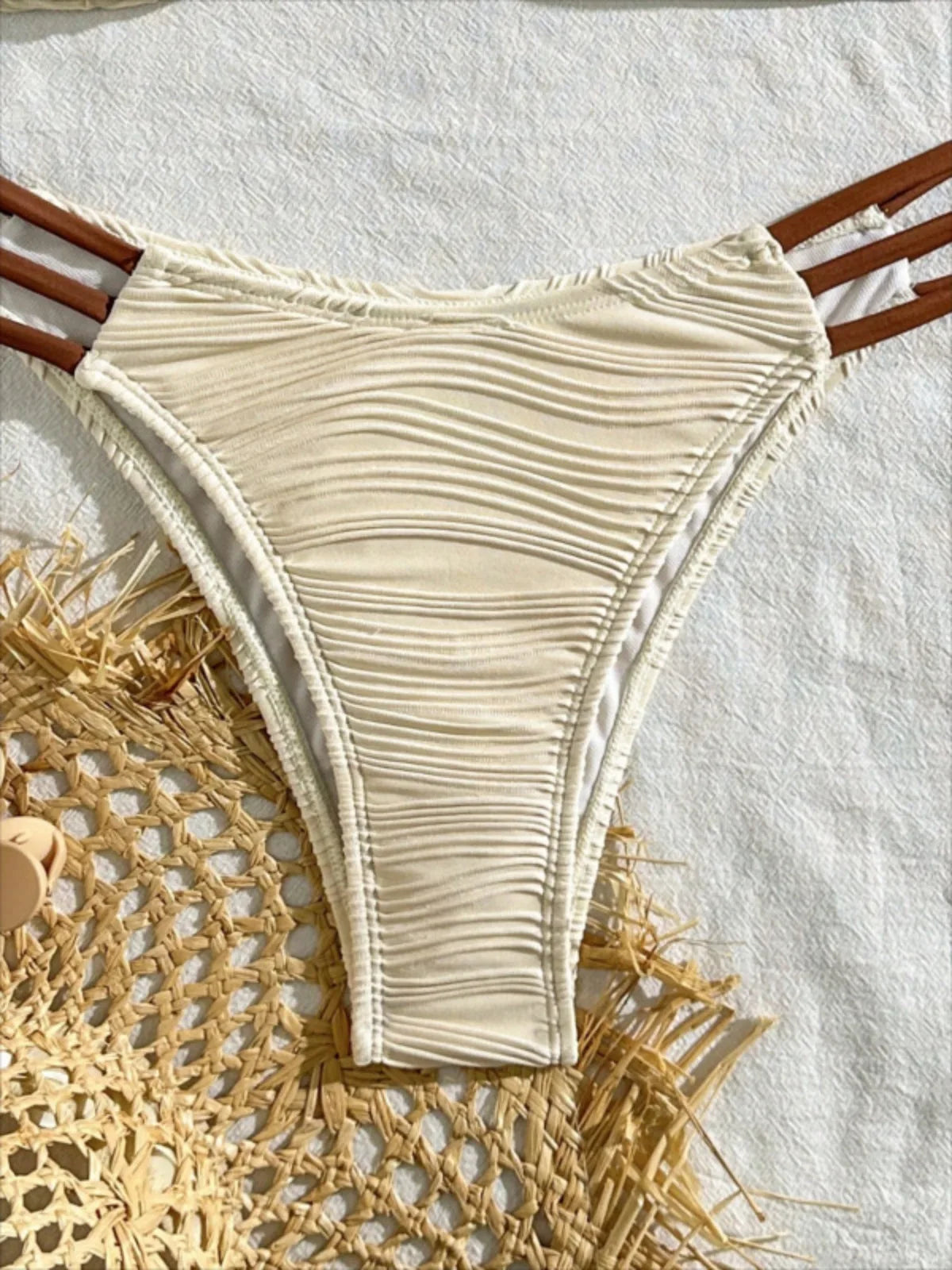 Beige Solid Color Bikini Set