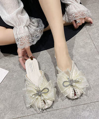 Beige Zircon Bow Nail Bead Splicing Slide Sandals