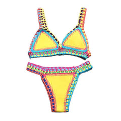 Bikini Crochet Handmade Knit Patchwork Reversible 2 Piece Swimsuit Halter Top Brazilian Bathing Suit Thong Swimwear