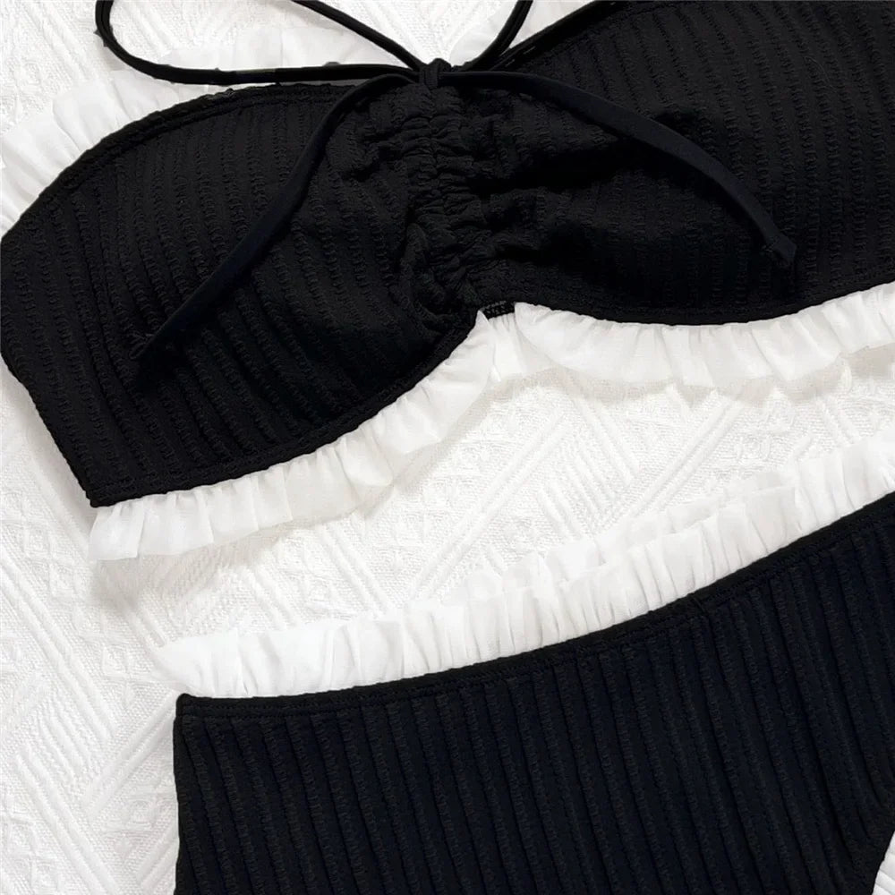 Black Bandeau High Waist Bikinis Sets