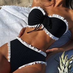 Black Bandeau High Waist Bikinis Sets