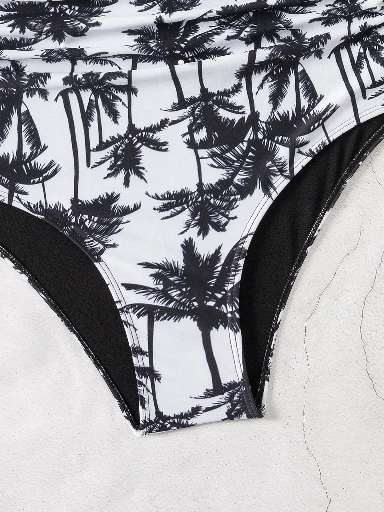 Black Big Ruffle Two Piece Suspender Swimsuit
