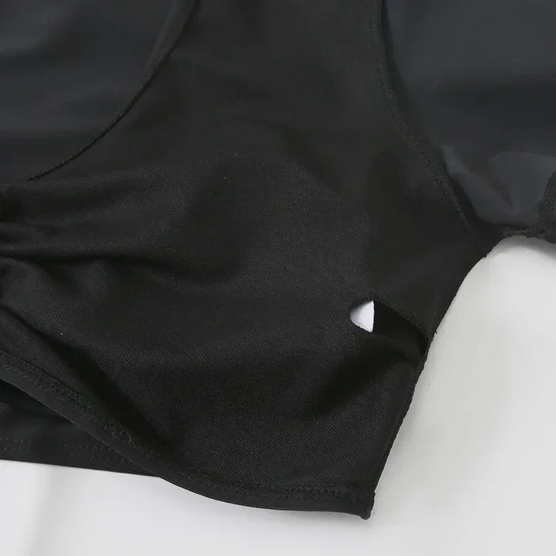 Black Drawstring Swimwear Bikinis Sets