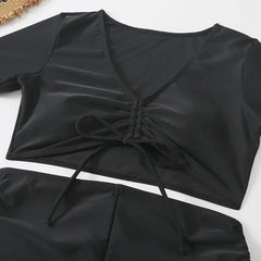 Black Drawstring Swimwear Bikinis Sets