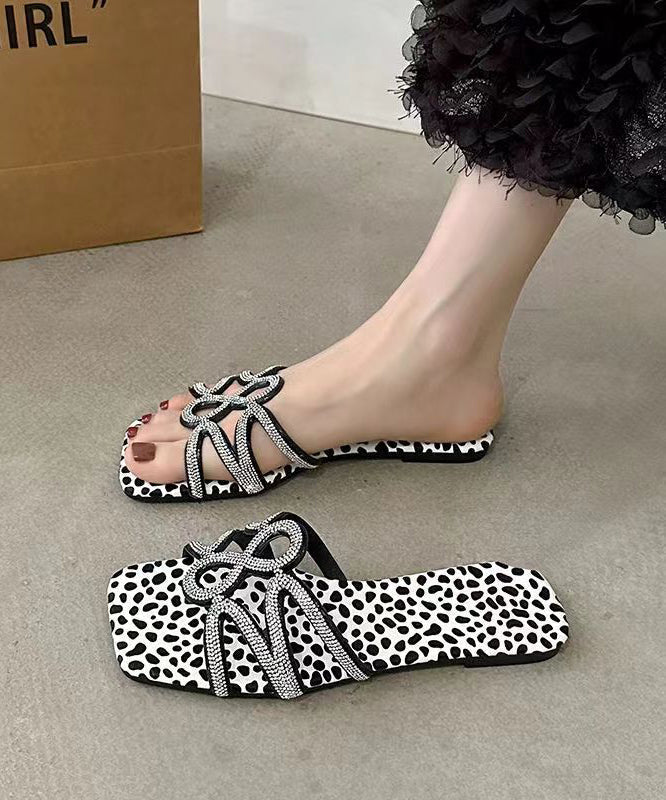 Black Zircon Splicing Flats Slide Sandals Peep Toe