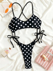 Black Polka Dot Print One Piece Swimsuit