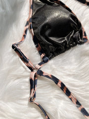 Black Shiny Patchwork 2 Piece Swimsuit