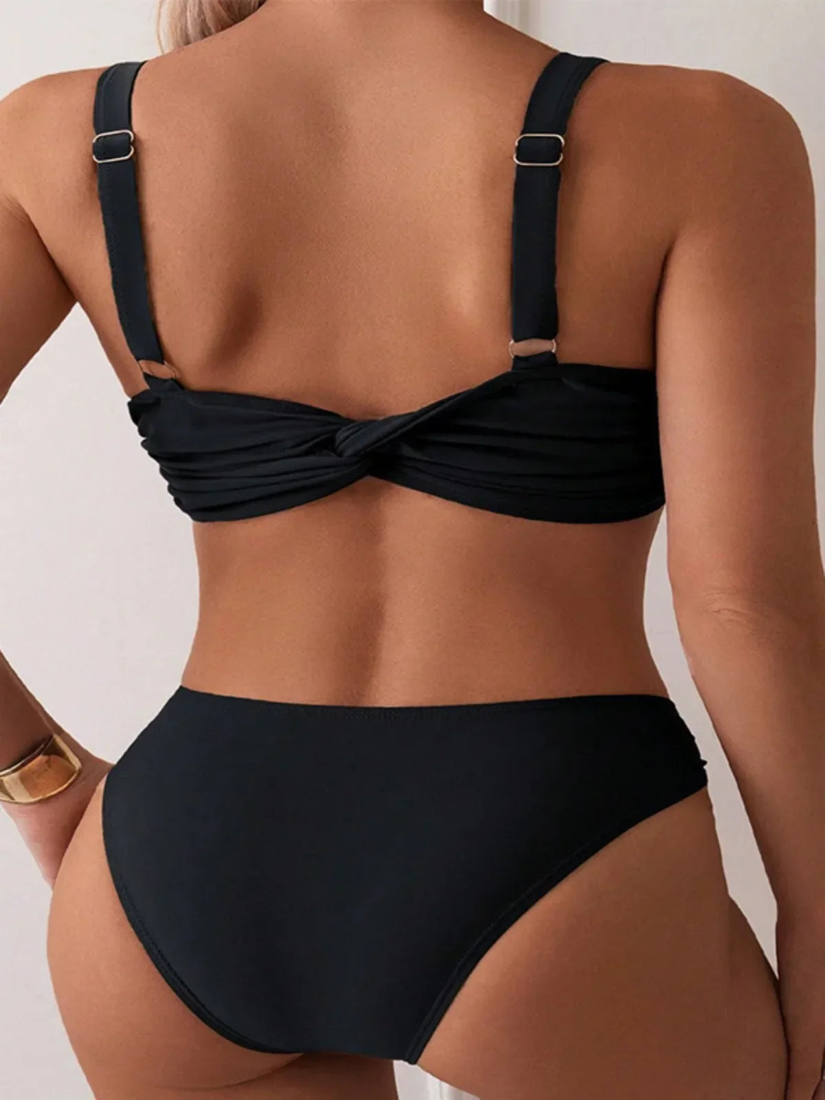 Black Two Piece Swimsuit Metal Shell Decoration Bikini V-neck Push Up Bra High Waist Beach Vacation Swimwear New