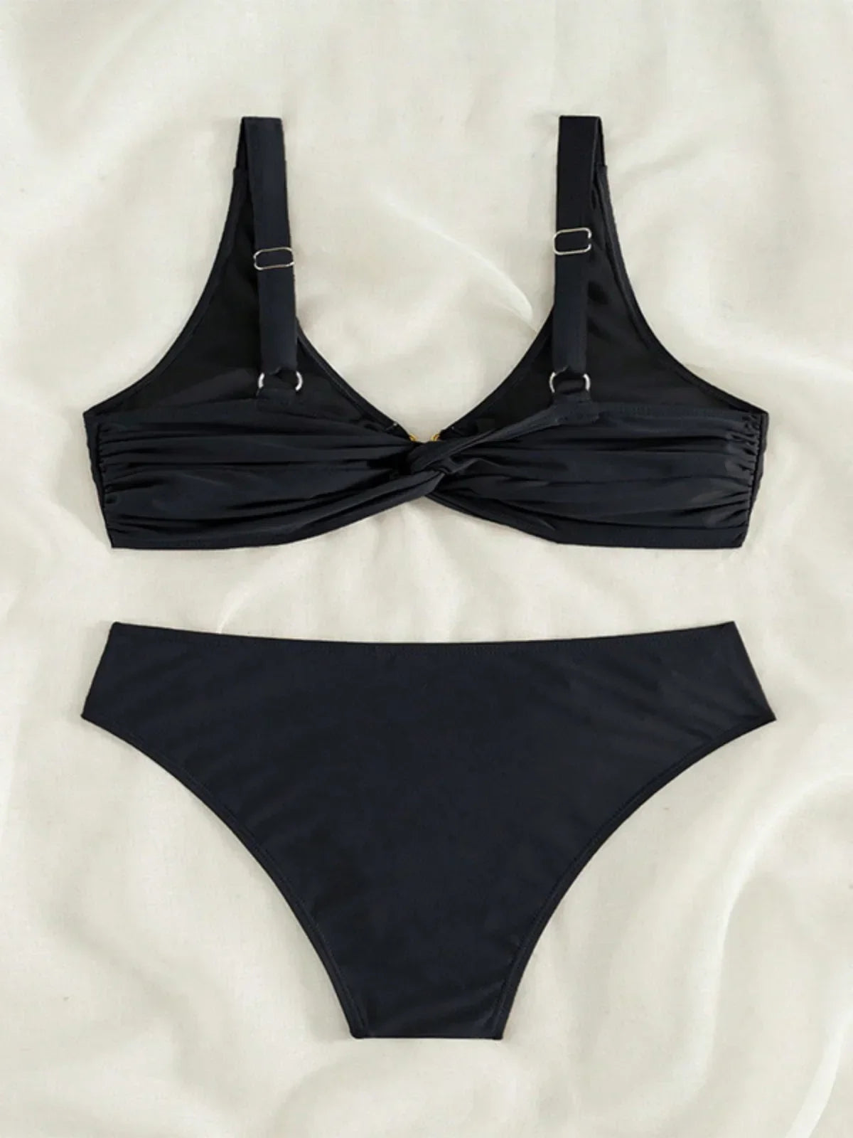 Black Two Piece Swimsuit Metal Shell Decoration Bikini V-neck Push Up Bra High Waist Beach Vacation Swimwear New
