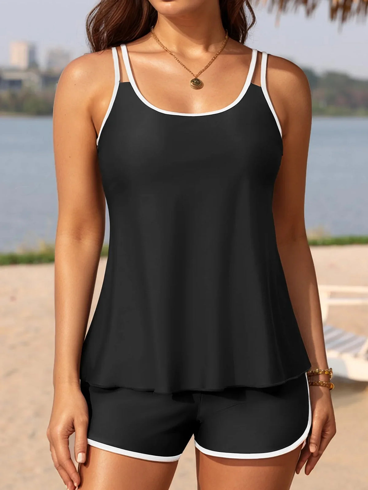 Black White Patchwork Tankini Set