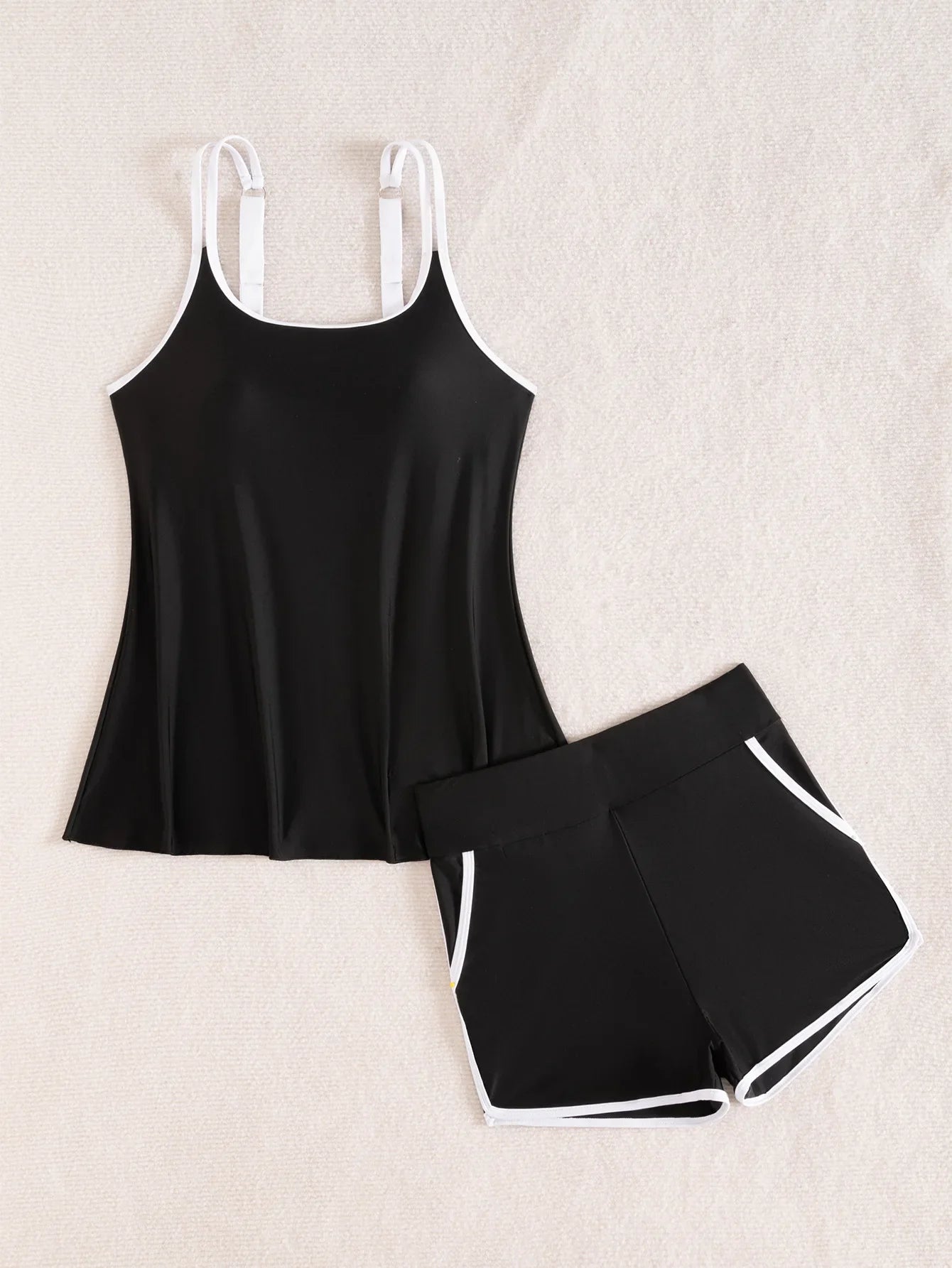 Black White Patchwork Tankini Set