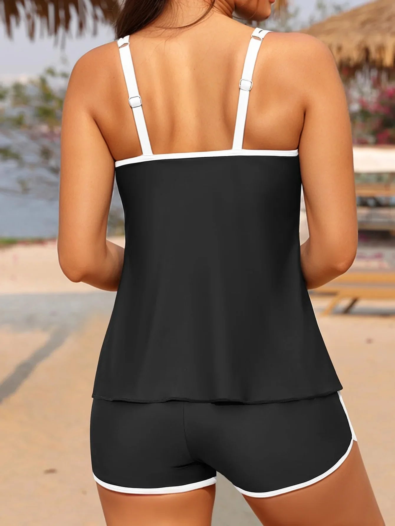Black White Patchwork Tankini Set