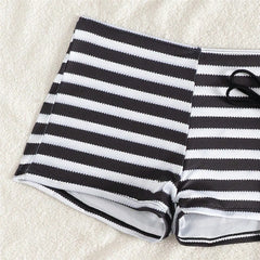 Black White Striped Print Swimwear Short Bottom Halter String Triangle 3 Piece Bikinis Sets