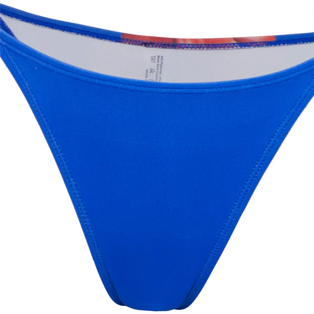 Blue Flower Print Swimwear Halter String Triangle 3 Piece Bikinis Sets