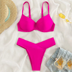 Blue High Waisted Push Up Bikinis Sets