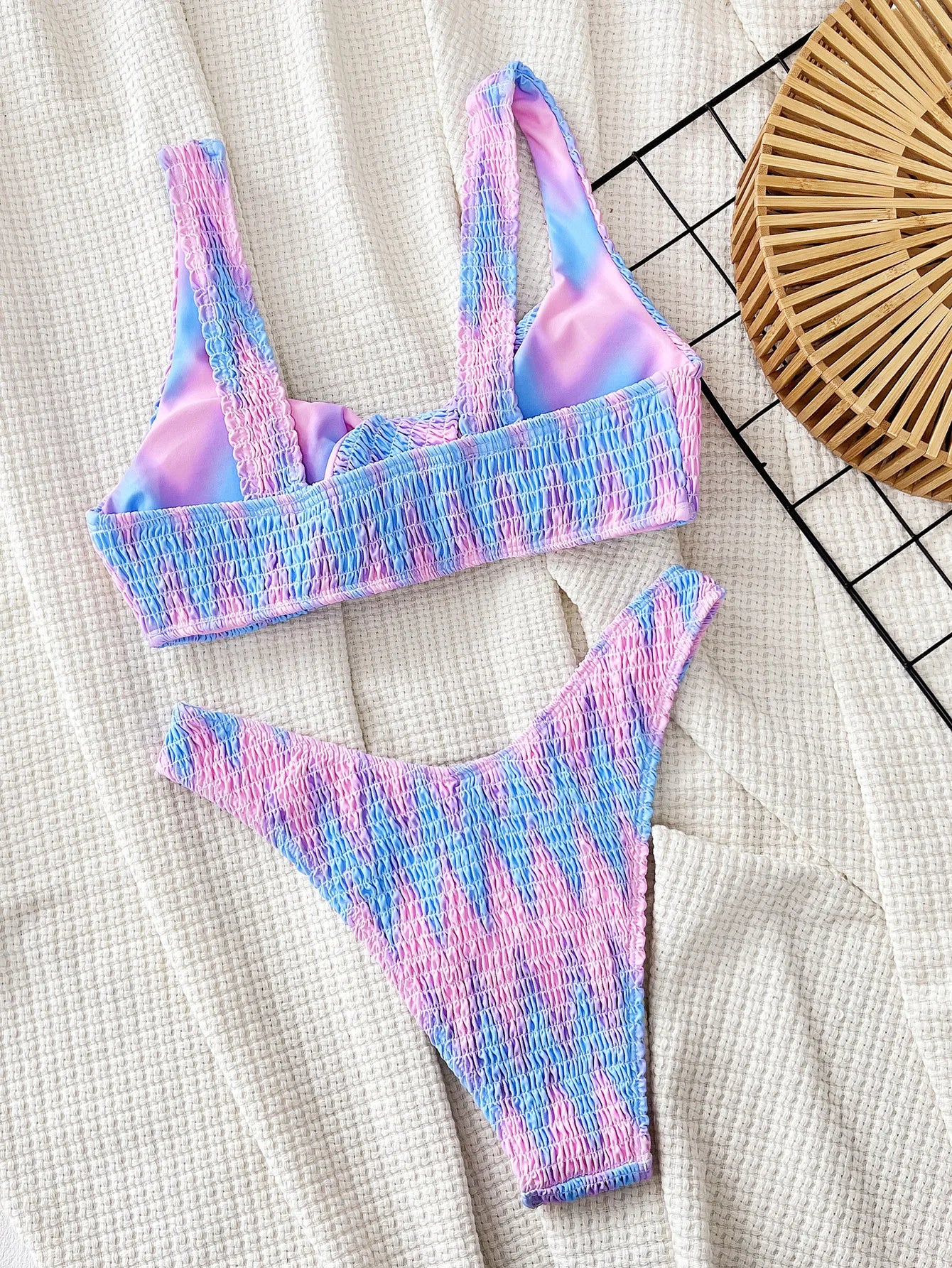 Blue Pink Tie Dye Printed Swimsuit