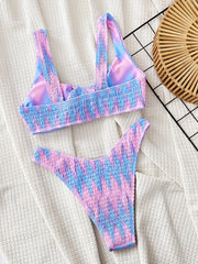 Blue Pink Tie Dye Printed Swimsuit