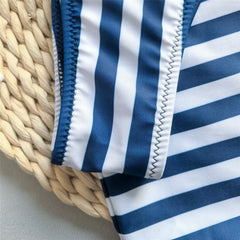 Blue Striped Print String Halter Micro Bikini Thong Swimsuit Cover Ups Beach Wear Bikinis Sets