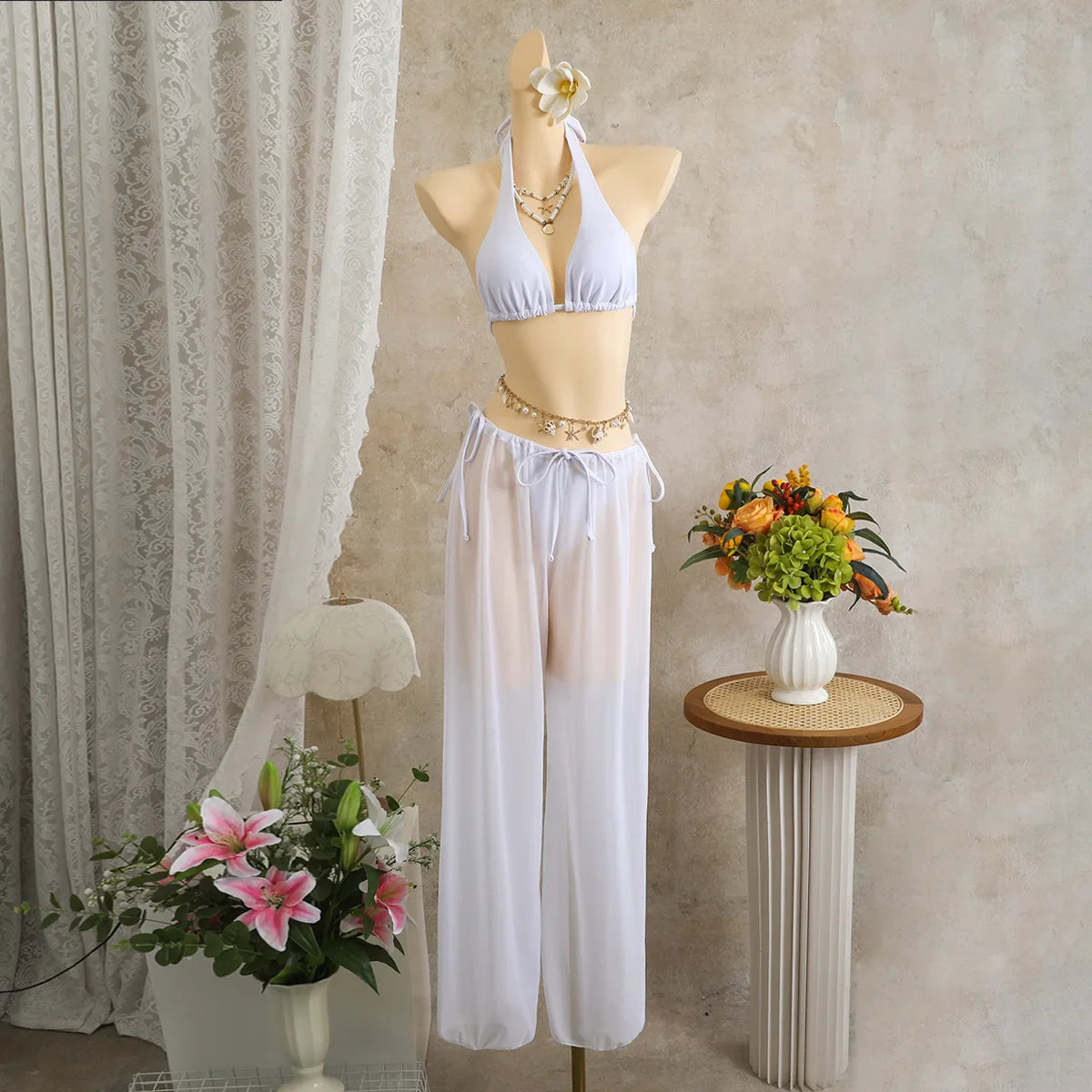 Boho White 3 Piece Bikini Set