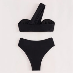 Brown One Shoulder Bikini High Waist Swimsuit Solid Swimwears Bathing Suit Bandeau Bikinis Sets
