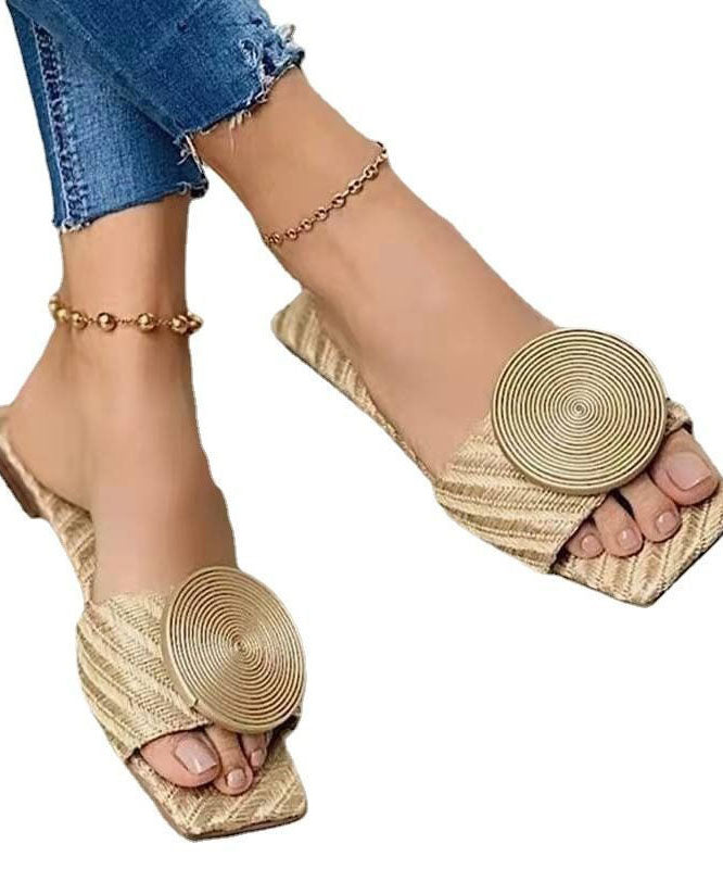 Brown Slide Sandals Faux Leather Boutique Splicing Sequins