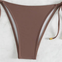 Brown Swimwear String Halter Bandeau Bikinis Sets