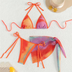 Color Fishing Net Swimwears Cover Up Halter String Triangle Bikinis Sets