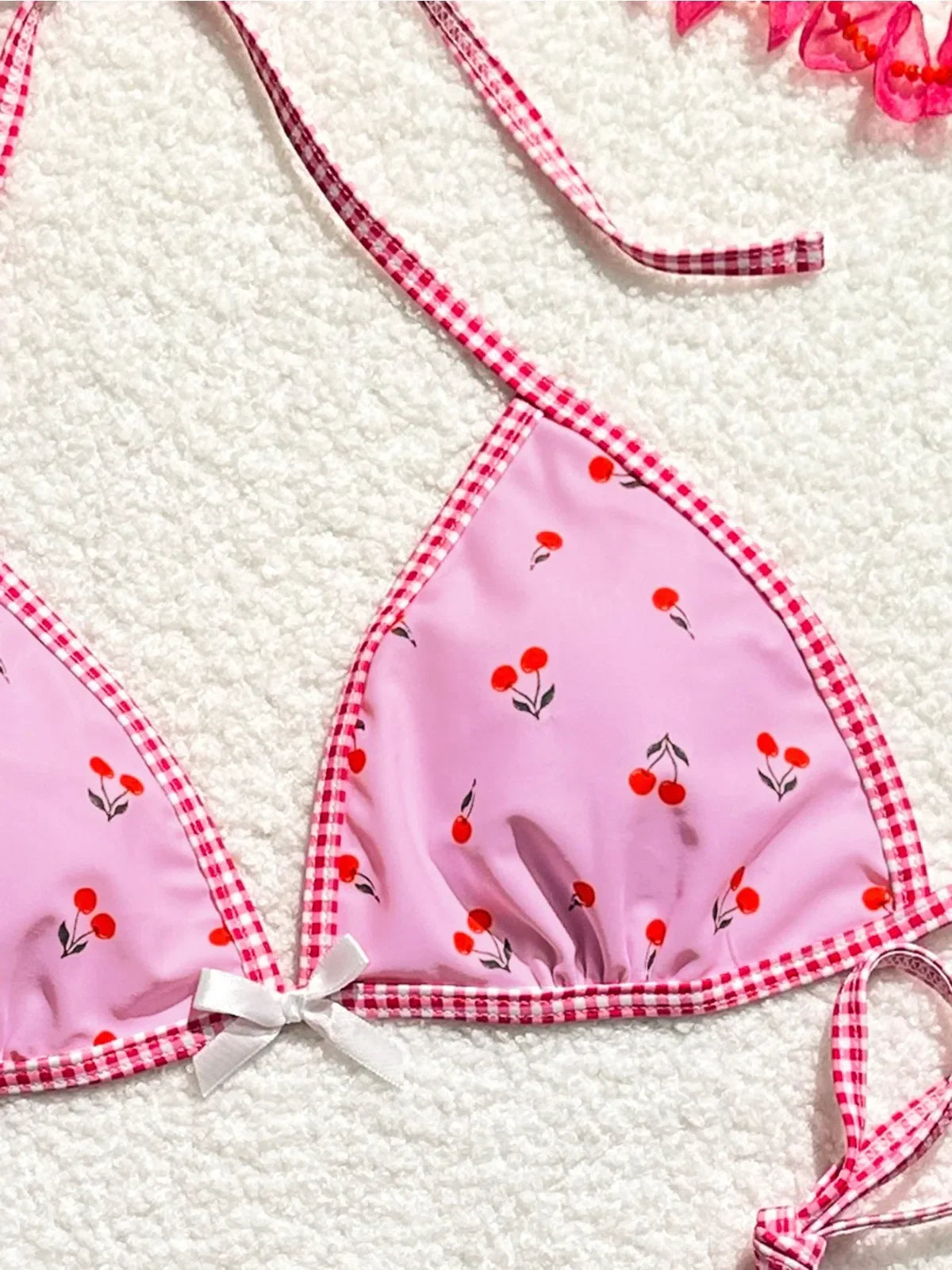 Cute Cherry Print Two Piece Swimsuit Adjustable Straps Triangle Bra Bikini Set