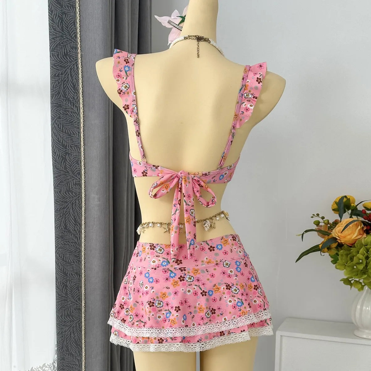 Cute Floral Print Bikini Set