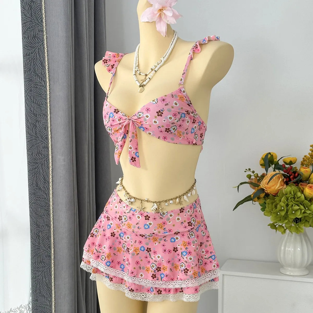 Cute Floral Print Bikini Set