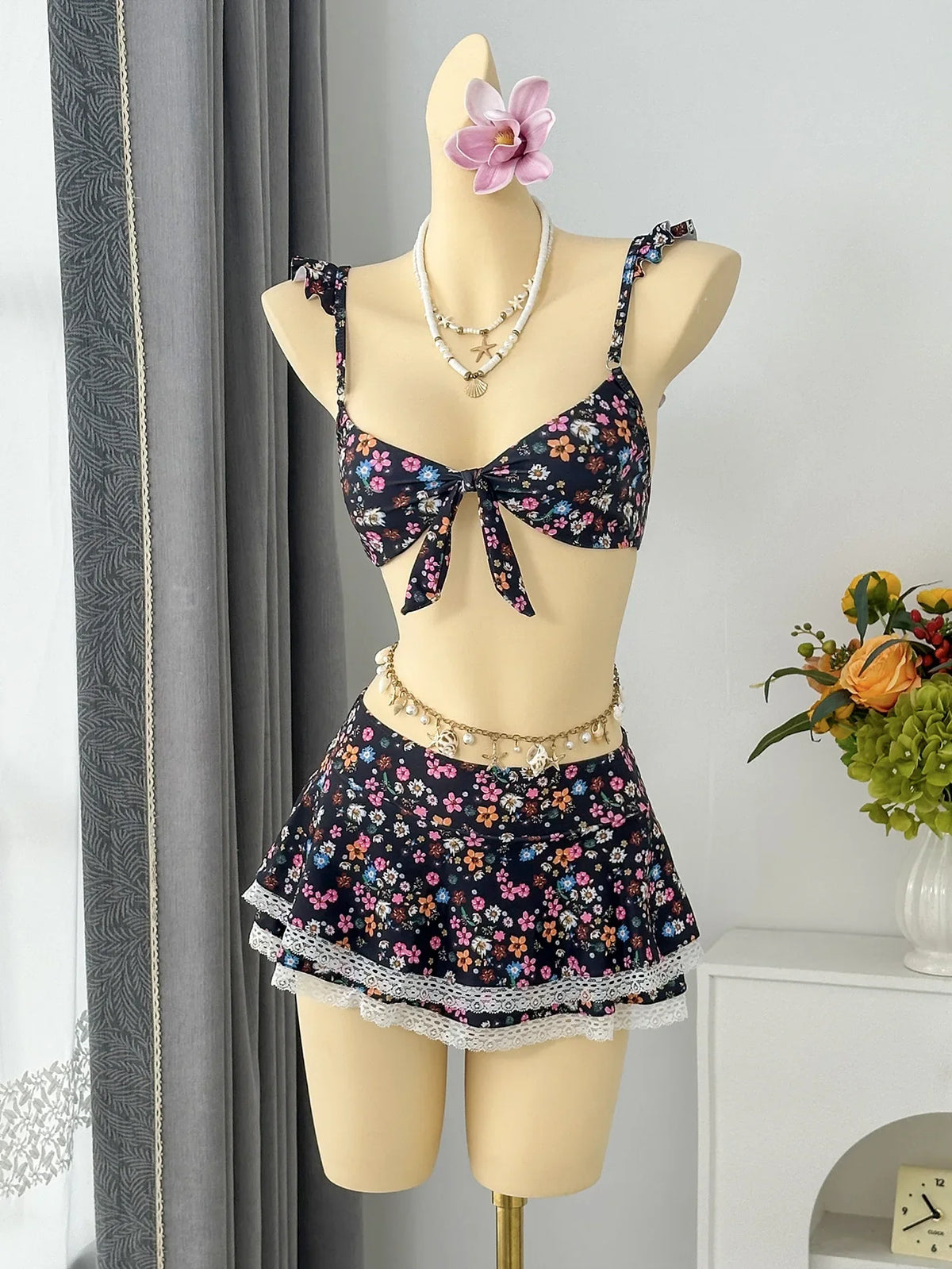 Cute Floral Print Bikini Set