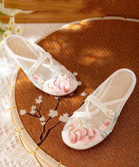 DIY Splicing Flat Slide Sandals White Tulle Embroidery